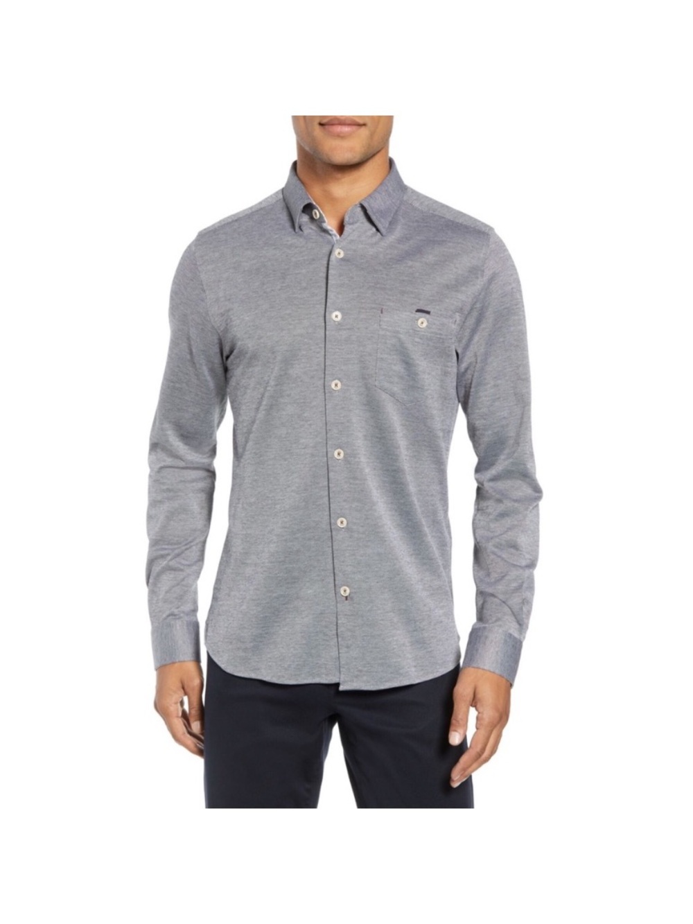 Ted Baker London Heathered Light Blue Long-Sleeve Button-Down Shirt